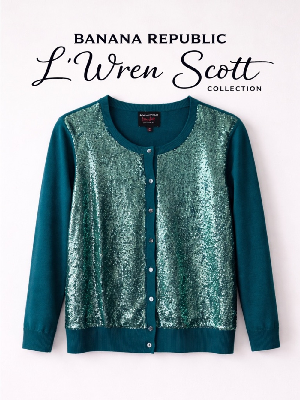 Banana Republic L’Wren Scott Sequin Cardigan XL Teal